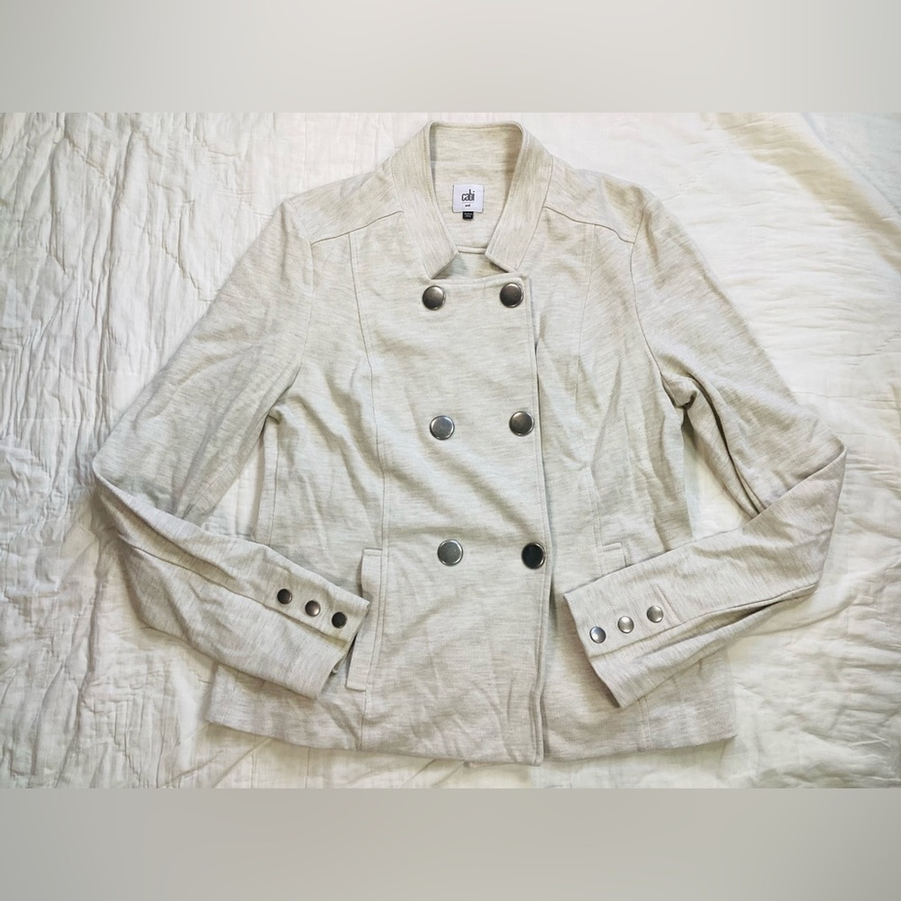 Cabi Charlie Oatmeal Knit‎ Double Breasted Blazer Moto Jacket Medium